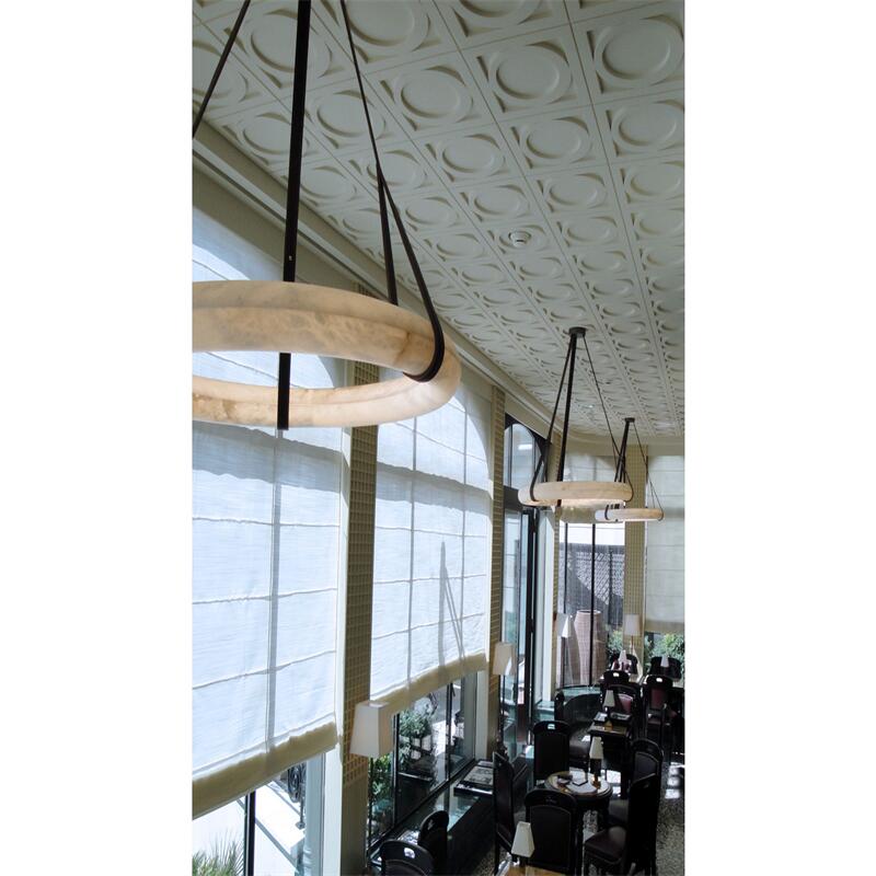 Oslo L1P Pendant Alabaster Chandelier, Halo Ring Chandelier With canopy Over Dining Table