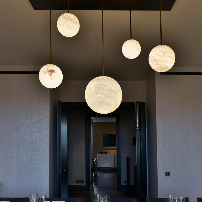 Luna Alabaster Sphere Staircase Chandelier, Multi Pendant Light