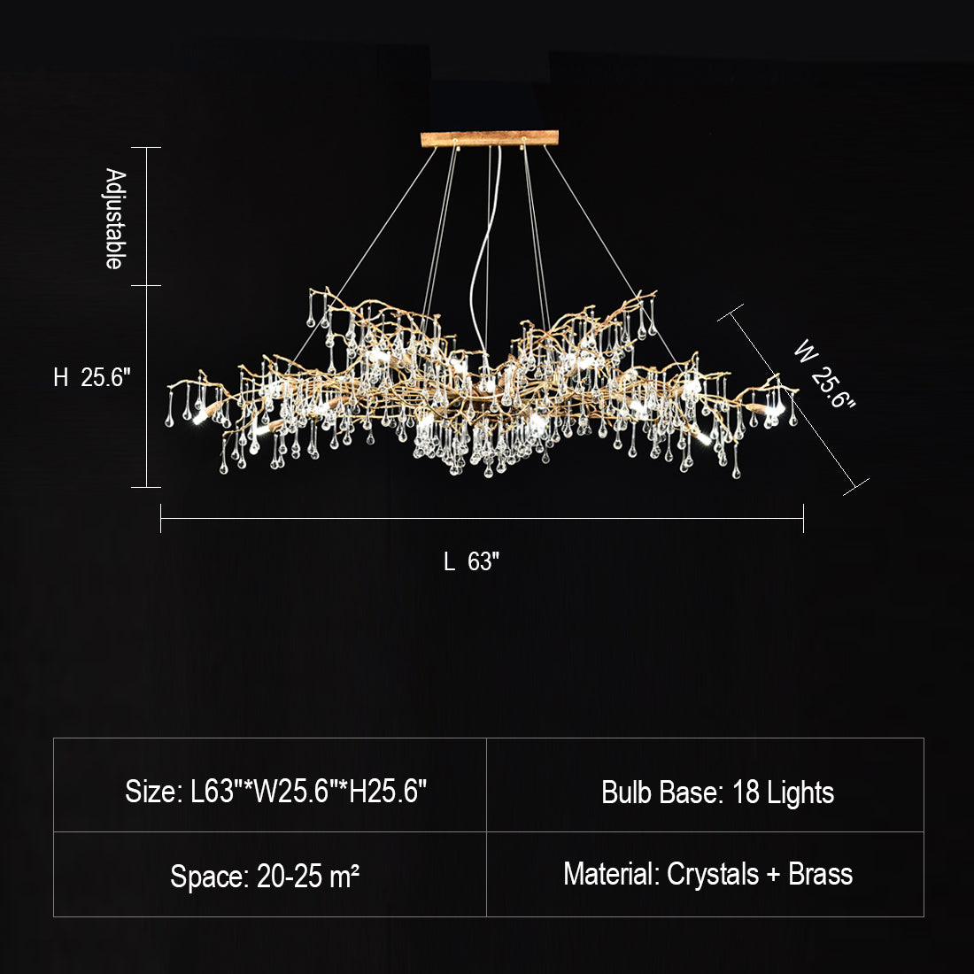 New Style Extra Large Brass Branch Chandelier Light Crystal Drops Pendant Lamp For Living/ Dining Room