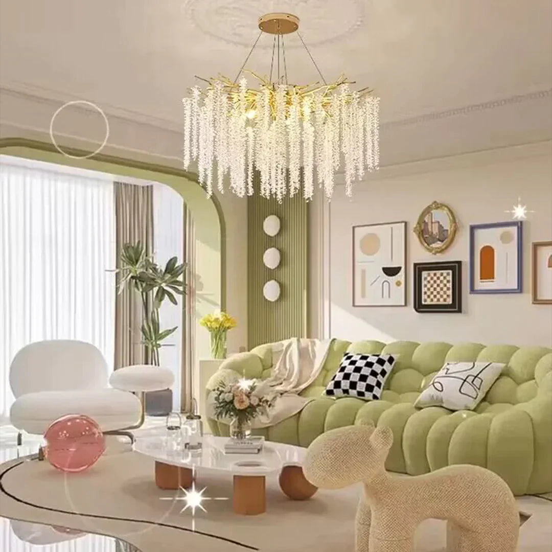 Crystal Leaf Chandelier For Dining Table Branch Style Ceiling Light for Modern Home