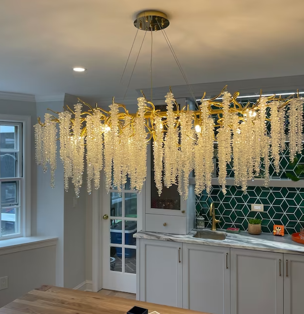 Crystal Leaf Chandelier For Dining Table Branch Style Ceiling Light for Modern Home