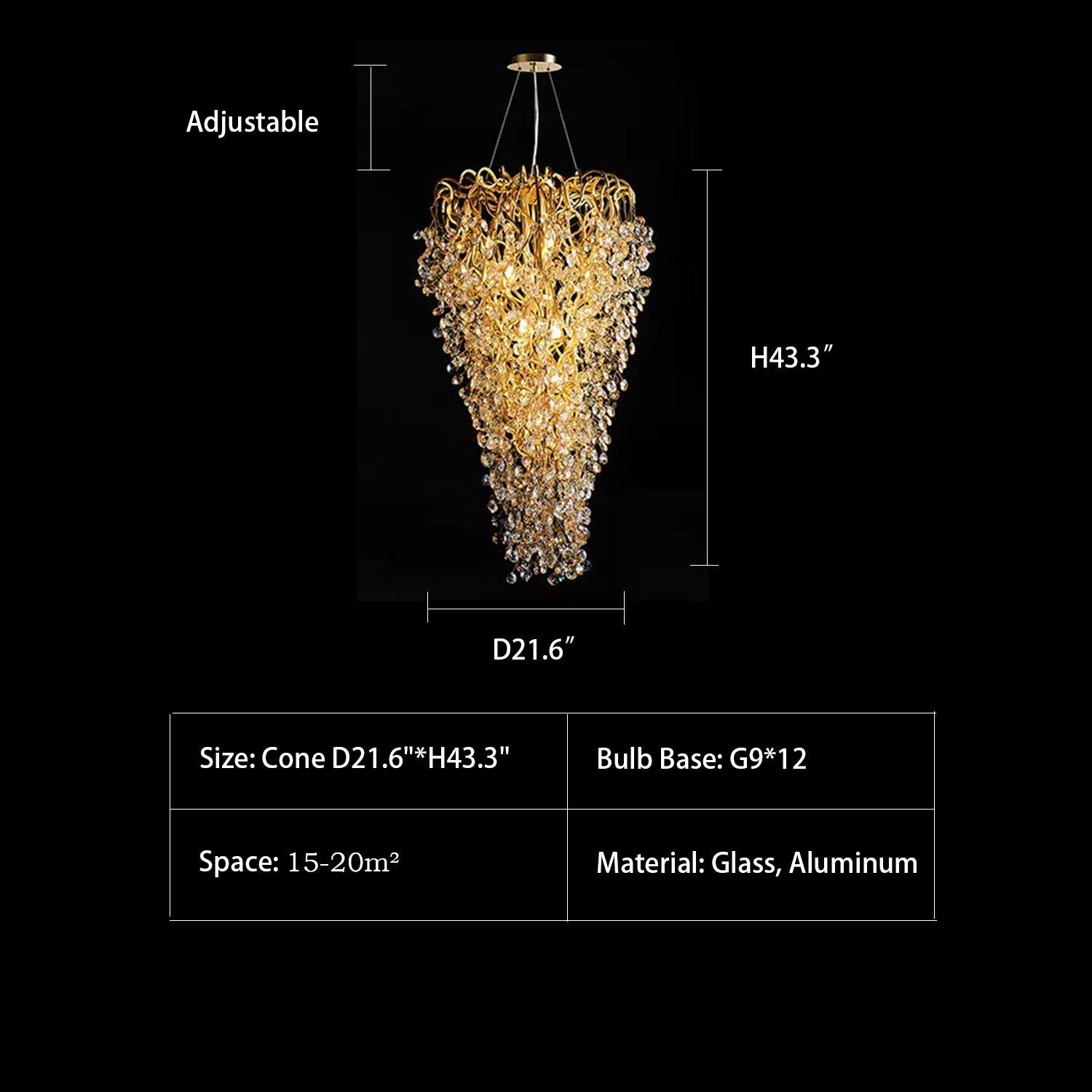 Cone D21.6"*H43.3" chandelier,chandeliers,dining room,modern chandeliers,dining room chandeliers,branch,glass chandelier