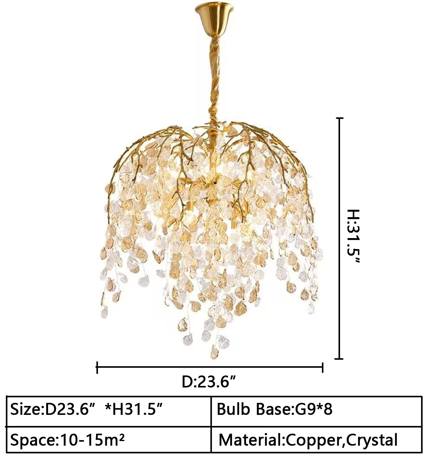 D23.6"*H31.5" chandelier,chandeliers,branch,leaf,crystal,crystal light,dining table,dining room,living room,flower,led,bedroom