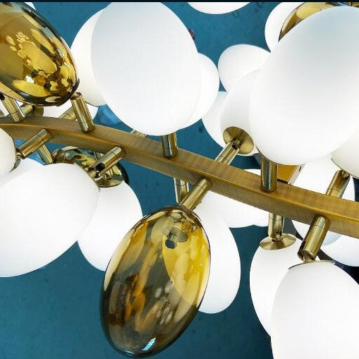 Large Branch Copper Chandelier with Grape Shape Bulbs Unique and Creative Light Fixture for Staircase/ Duplex/ High Ceiling Living Room/ Restaurant