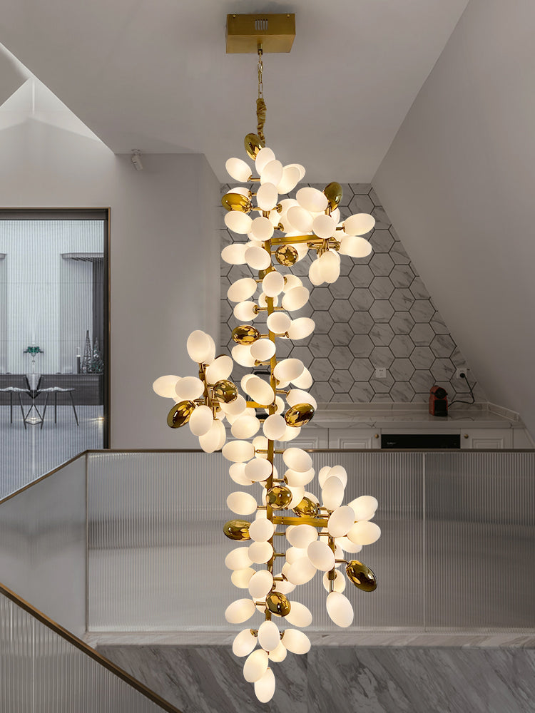 Large Branch Copper Chandelier with Grape Shape Bulbs Unique and Creative Light Fixture for Staircase/ Duplex/ High Ceiling Living Room/ Restaurant