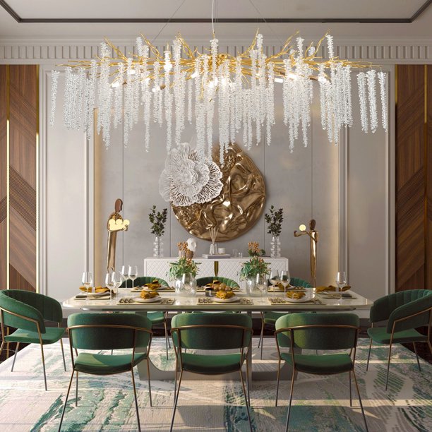 Crystal Leaf Chandelier For Dining Table Branch Style Ceiling Light for Modern Home