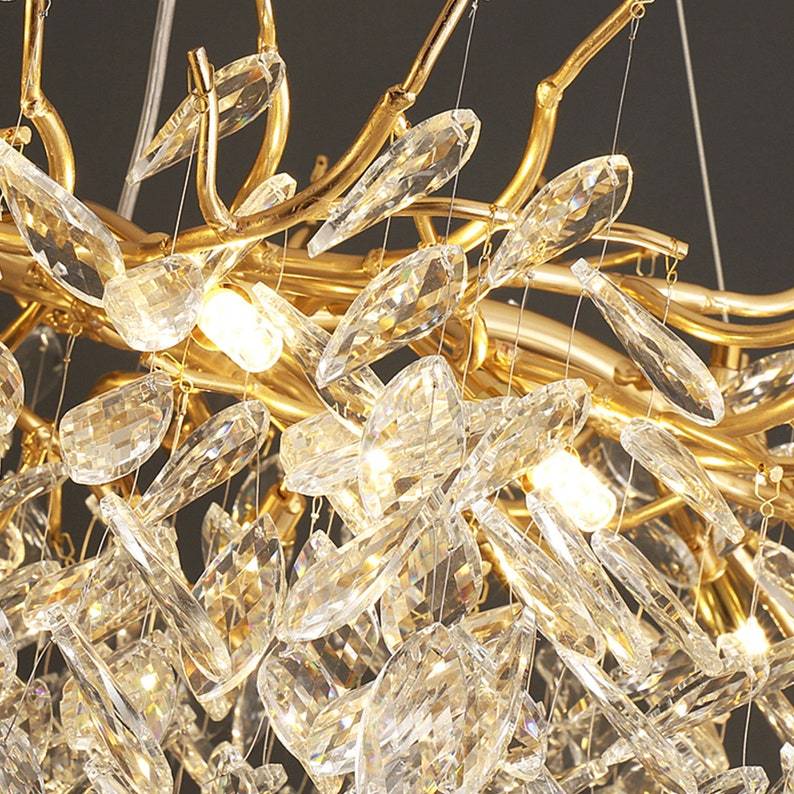 LS Tree Branch Chandelier Crystals on Dining Room Table