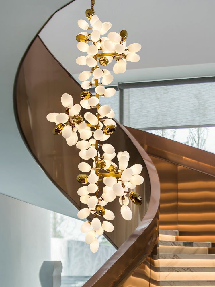 Large Branch Copper Chandelier with Grape Shape Bulbs Unique and Creative Light Fixture for Staircase/ Duplex/ High Ceiling Living Room/ Restaurant