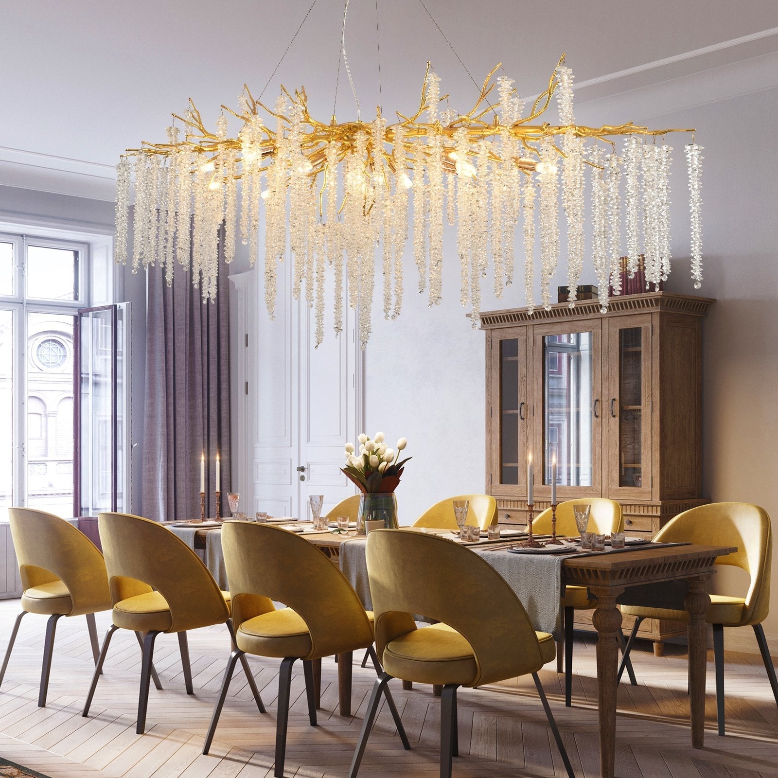 Crystal Leaf Chandelier For Dining Table Branch Style Ceiling Light for Modern Home