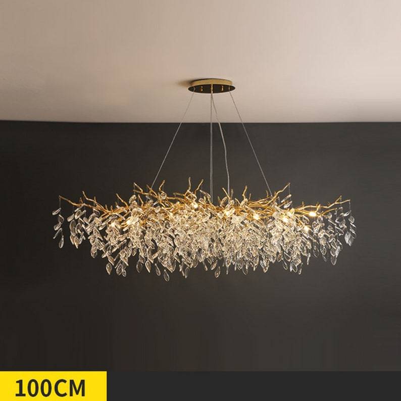 LS Tree Branch Chandelier Crystals on Dining Room Table