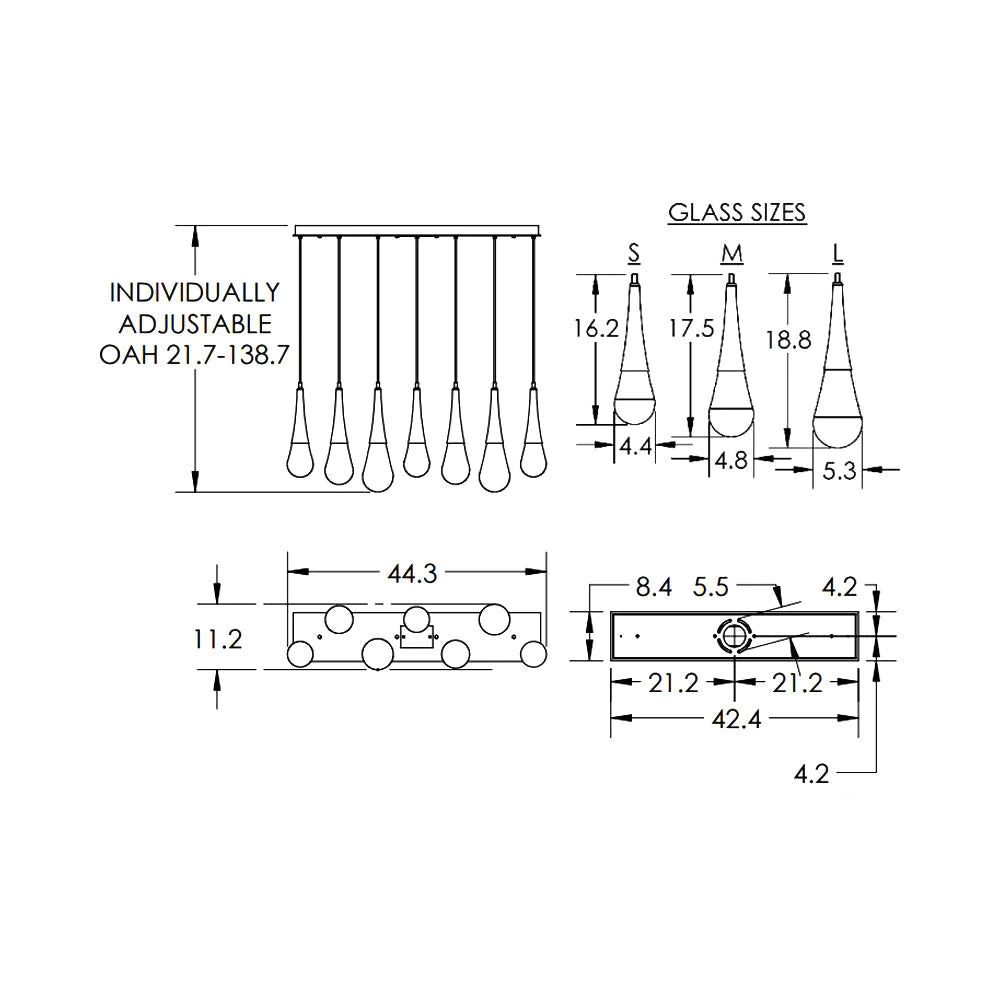 Rain LED Linear Chandelier For Living Room, Linear Glass Chandelier Over Dining Table