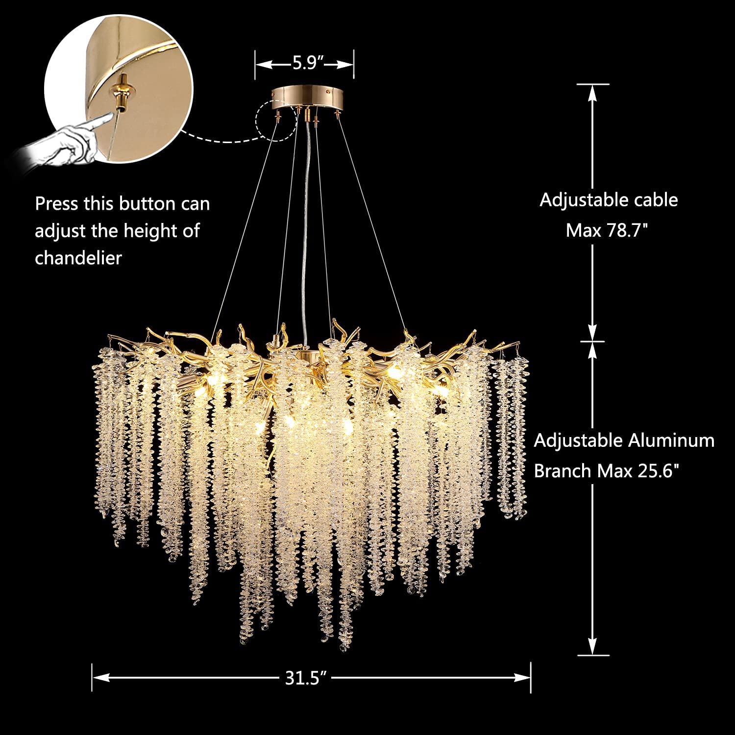 Crystal Leaf Chandelier For Dining Table Branch Style Ceiling Light for Modern Home