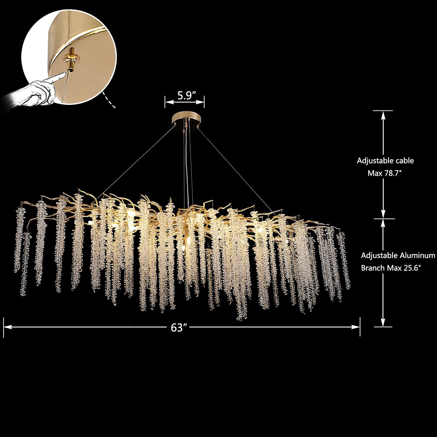 Crystal Leaf Chandelier For Dining Table Branch Style Ceiling Light for Modern Home