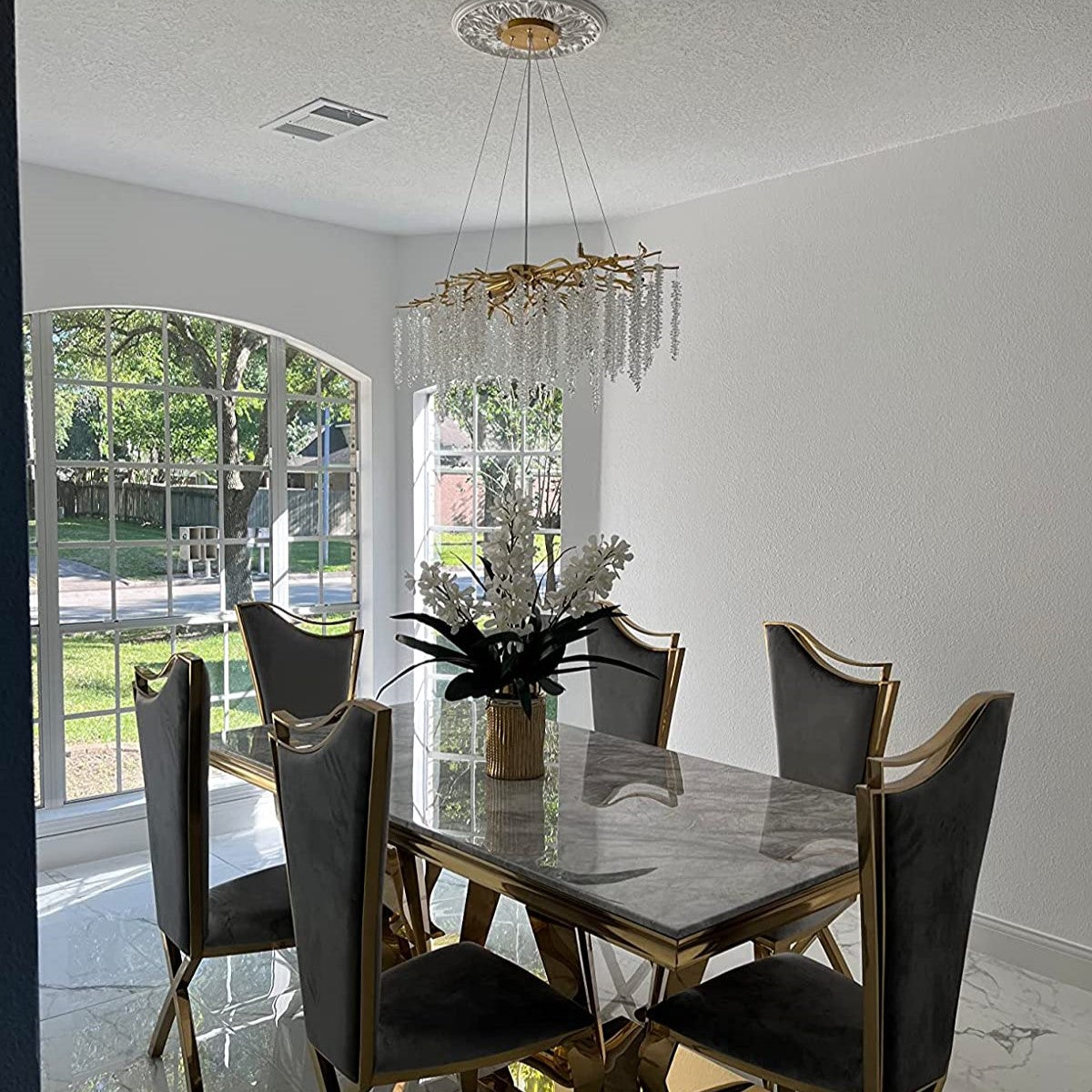 Crystal Leaf Chandelier For Dining Table Branch Style Ceiling Light for Modern Home