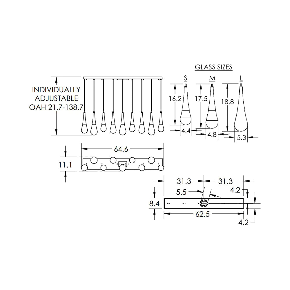 Rain LED Linear Chandelier For Living Room, Linear Glass Chandelier Over Dining Table