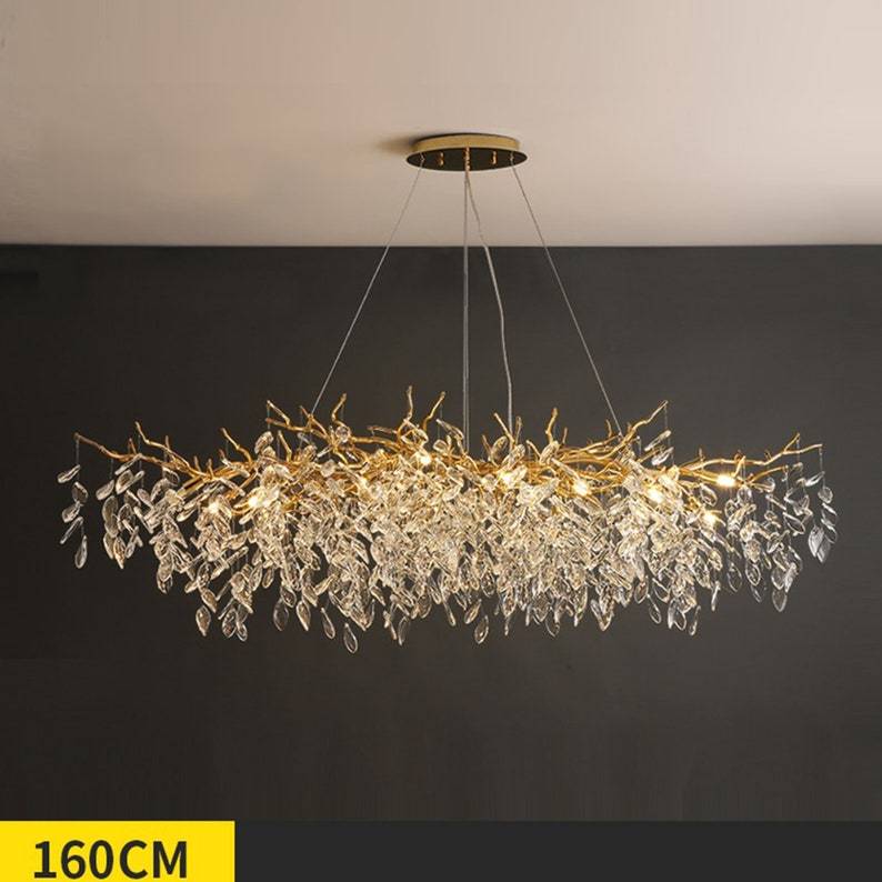 LS Tree Branch Chandelier Crystals on Dining Room Table