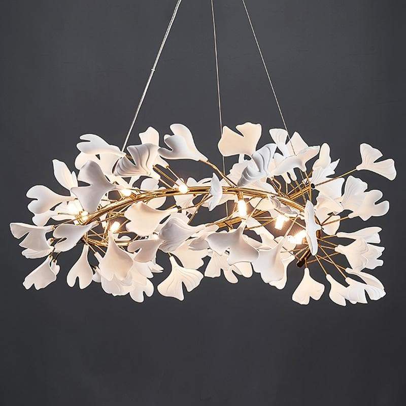 LS Ceramic Ginkgo Round Copper Chandelier