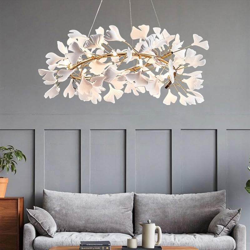 LS Ceramic Ginkgo Round Copper Chandelier