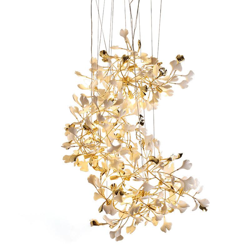 LS Luxury Ceramic Ginkgo Staircase Long Branch Chandelier