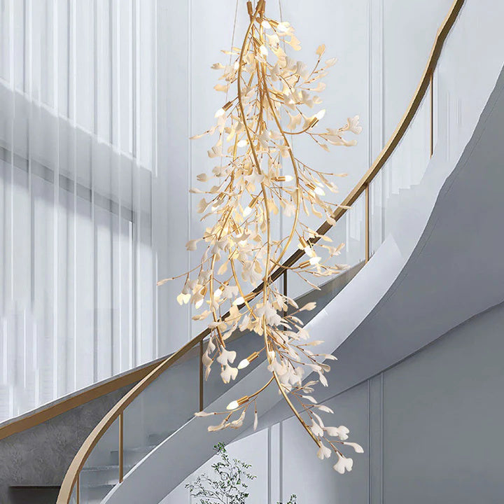 LS Luxury Ceramic Ginkgo Staircase Long Branch Chandelier