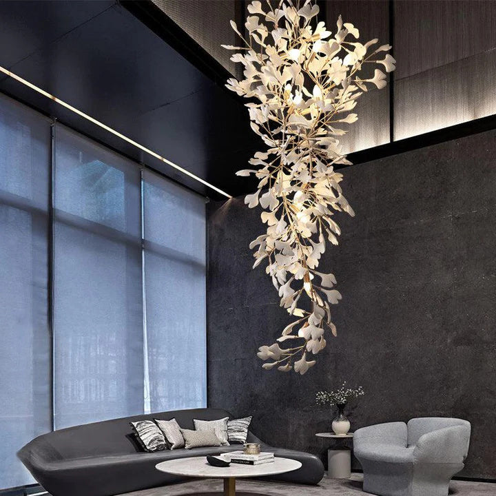 LS Luxury Ceramic Ginkgo Staircase Long Branch Chandelier