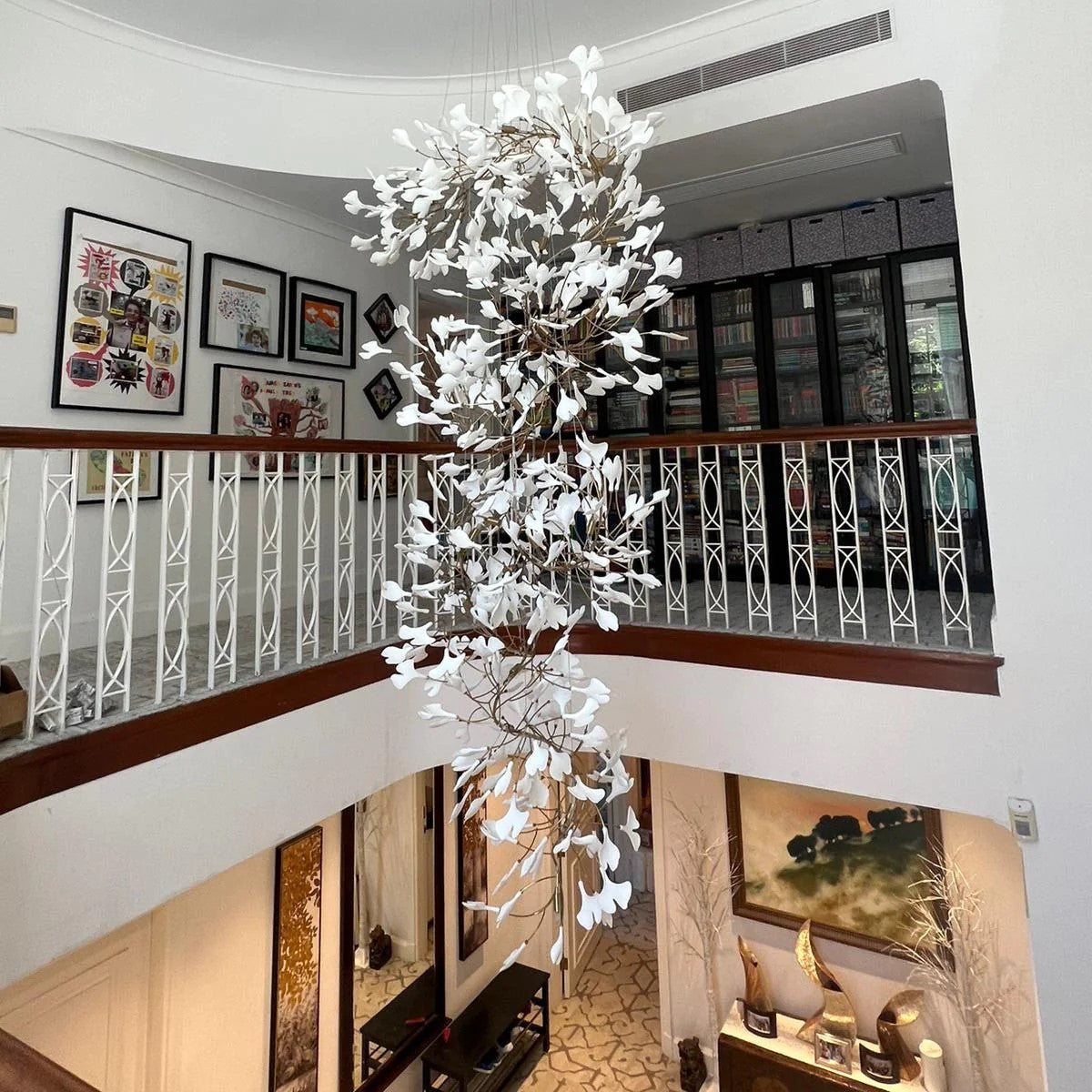 Porcelaneous Gingko Leaves Twig Chandelier Tree Branch Shaped Pendant Light For High Ceiling Living Room Hotel Hall