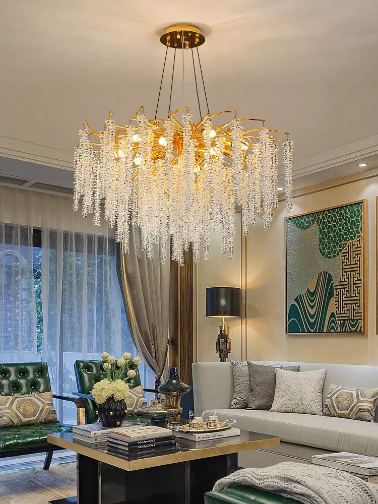 Crystal Leaf Chandelier For Dining Table Branch Style Ceiling Light for Modern Home