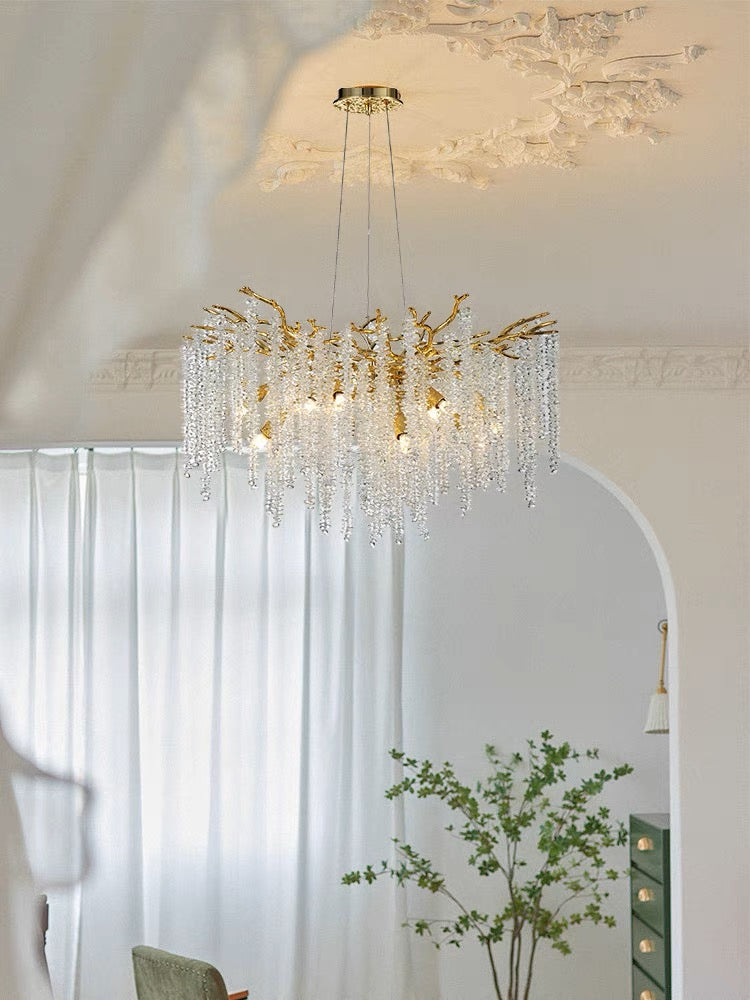 Crystal Leaf Chandelier For Dining Table Branch Style Ceiling Light for Modern Home