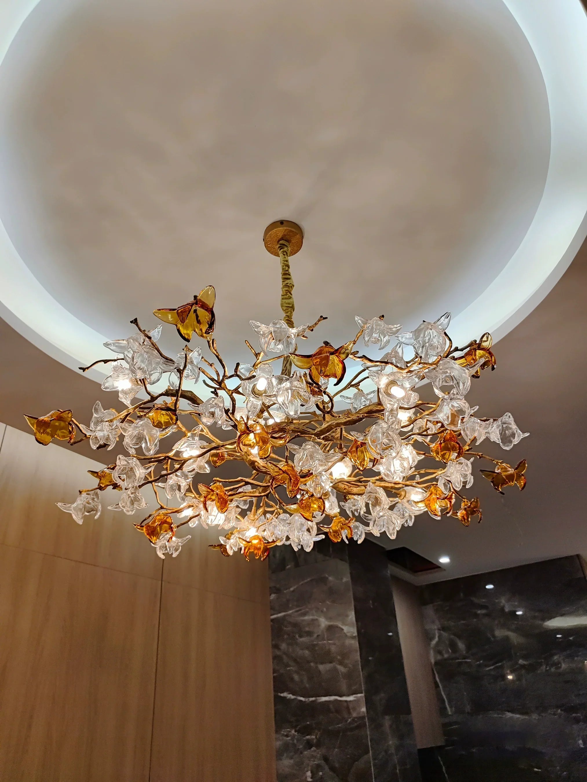 Designer Recommended Art Design Brass Branches Flower Glass Chandelier for Living Room/Dining Room/Kitchen Island