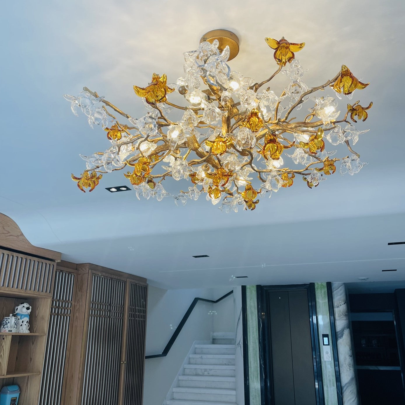 Designer Recommended Art Design Brass Branches Flower Glass Chandelier for Living Room/Dining Room/Kitchen Island