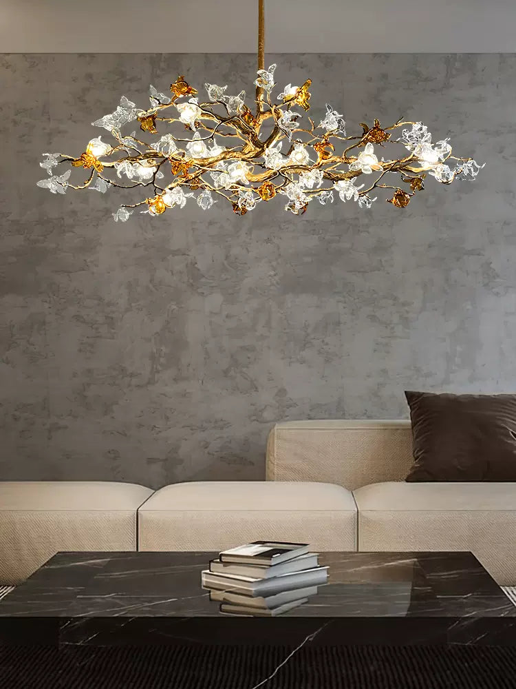 Designer Recommended Art Design Brass Branches Flower Glass Chandelier for Living Room/Dining Room/Kitchen Island