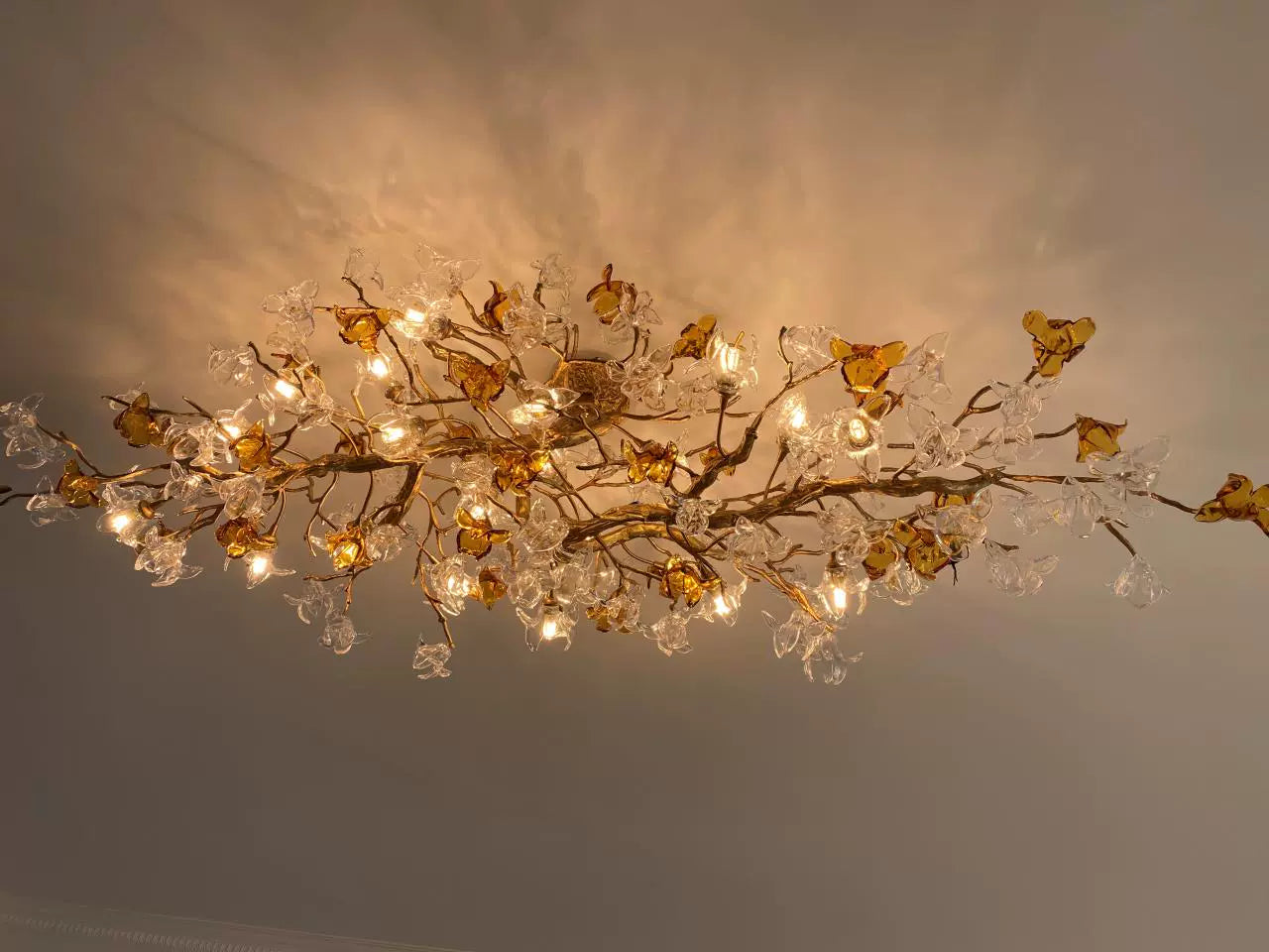 Designer Recommended Art Design Brass Branches Flower Glass Chandelier for Living Room/Dining Room/Kitchen Island