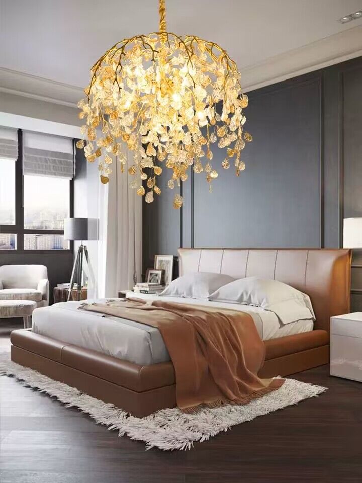 Modern Luxury Leaf Branch Crystal Chandelier Art Copper for Living/Dining Room/Bedroom