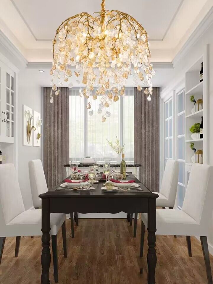 Modern Luxury Leaf Branch Crystal Chandelier Art Copper for Living/Dining Room/Bedroom