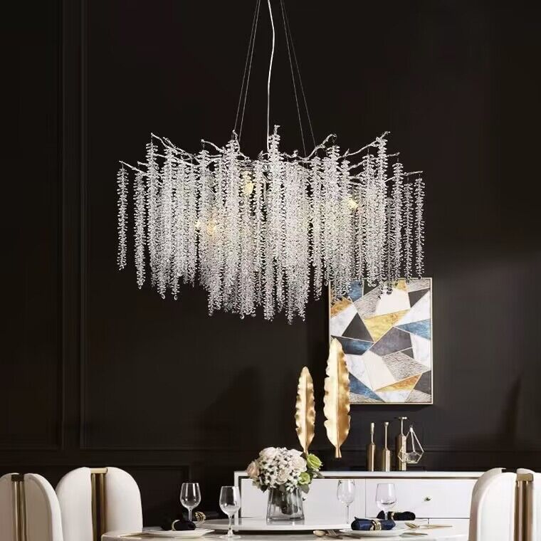 Crystal Leaf Chandelier For Dining Table Branch Style Ceiling Light for Modern Home