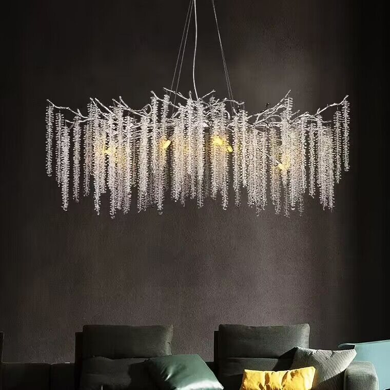 Crystal Leaf Chandelier For Dining Table Branch Style Ceiling Light for Modern Home