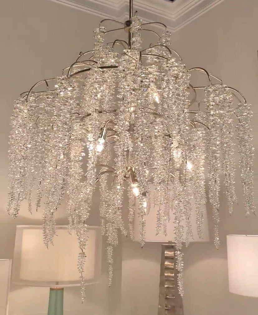 Large Transparent metal frame Light Luxury Elegant Sliver Flower Branch Chandelier For Living/Dinning/Bedroom Room/Hallway