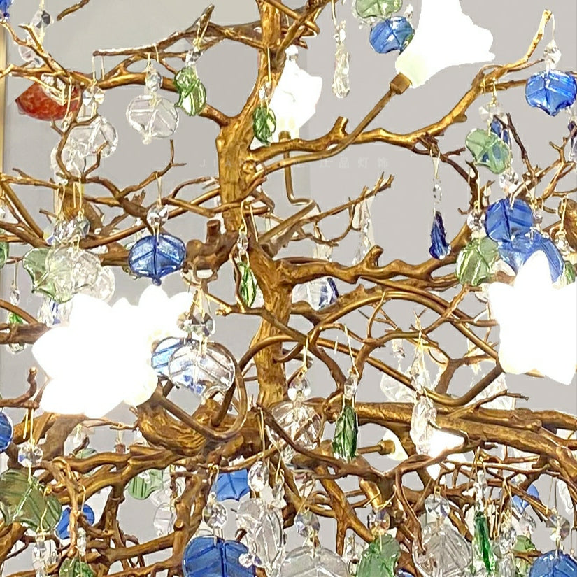 Stylish Flower Crystal Chandelier Brass Tree Branch Ceiling Light For Living Room Hotel Hall