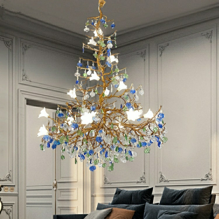 Stylish Flower Crystal Chandelier Brass Tree Branch Ceiling Light For Living Room Hotel Hall