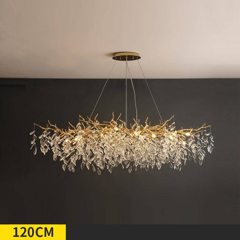 LS Tree Branch Chandelier Crystals on Dining Room Table