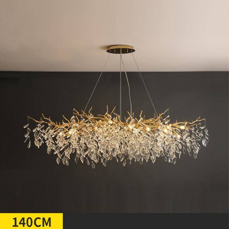 LS Tree Branch Chandelier Crystals on Dining Room Table