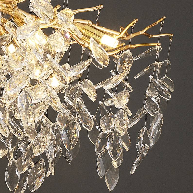 LS Tree Branch Chandelier Crystals on Dining Room Table