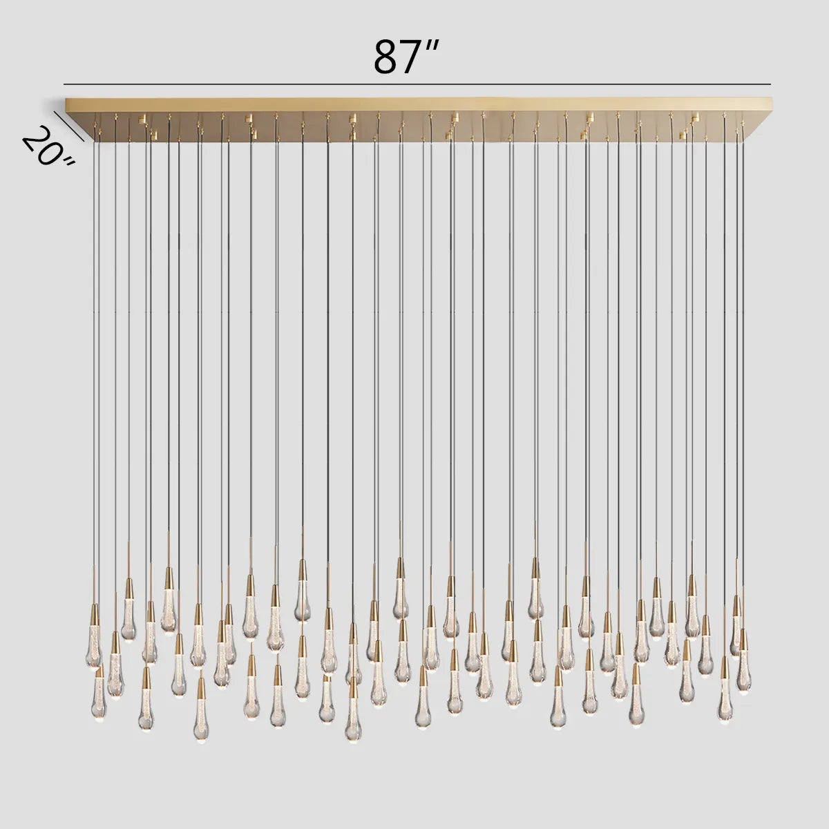 Soltaire Modern Glass Linear Chandelier 37'' 50'' 70''W 87"W 120"W Chandelier Kevin Studio Inc Brass 87" 