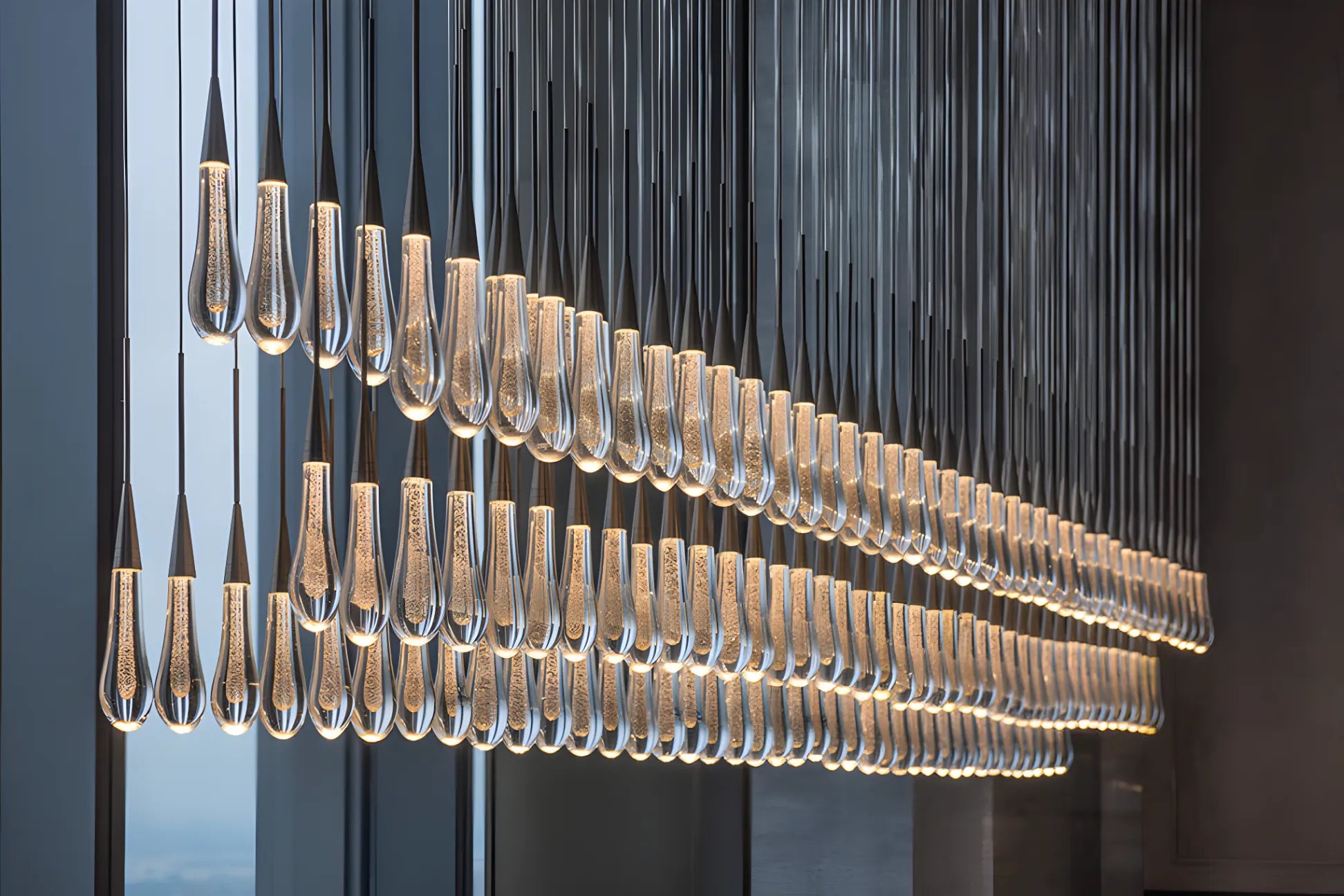 Soltaire Modern Glass Linear Chandelier 37'' 50'' 70''W 87"W 120"W Chandelier Kevin Studio Inc Brass 120"*120lights 