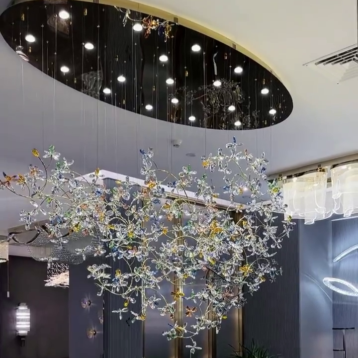 Hotel Entrance Crystal Flower Branch Chandelier Luxury Ceiling Lighting Fixture For Foyer Entryway