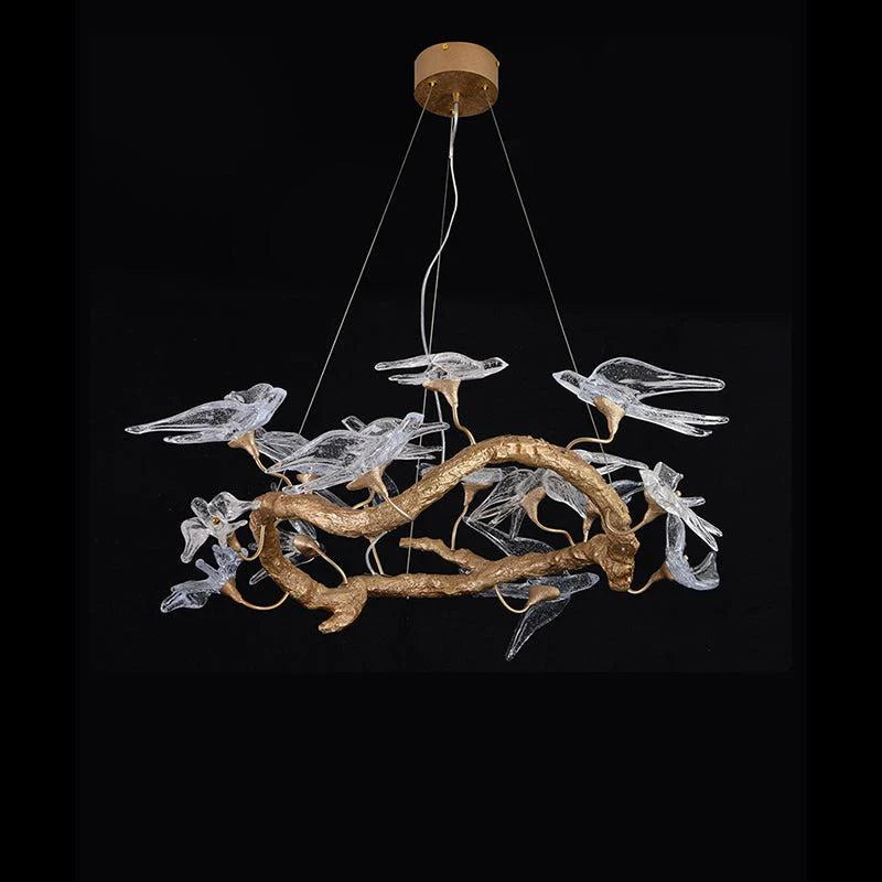 Modern Bird Glass Tree Branch Circle Round Chandelier chandeliers for dining room,chandeliers for stairways,chandeliers for foyer,chandeliers for bedrooms,chandeliers for kitchen,chandeliers for living room Rbrights 31.5" D x 16.5" H  